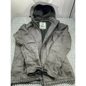 BKE Sport Gray Herringbone Full-Zip Hooded Jacket With Adjustable Velcro Cuffs &